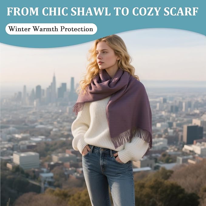 FLEESOFT Winter Wool Scarf Shawl -Thick Oversized Pashmina Shawl Wrap,Soft Warm Winter Scarves,Travel Blanket Scarf for Women