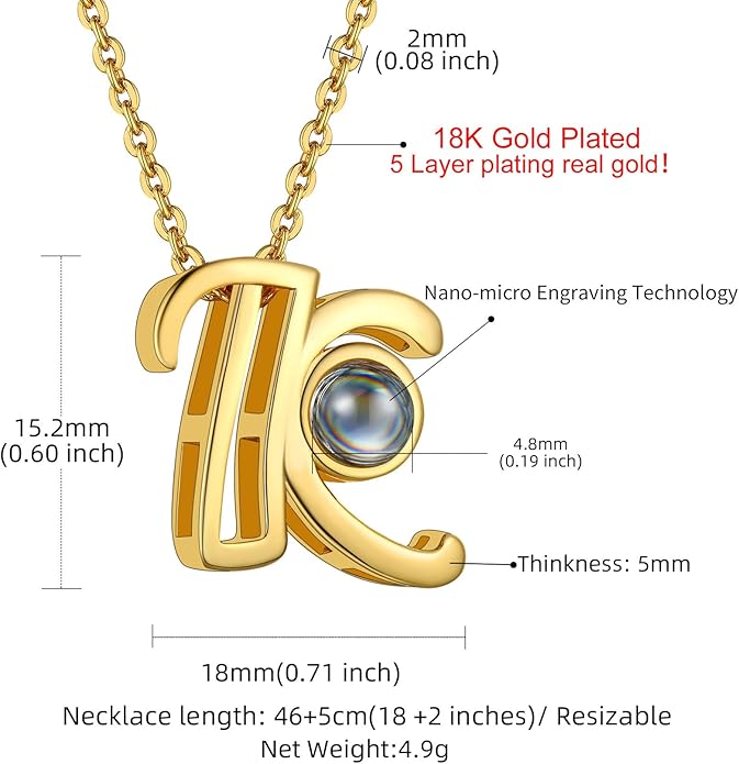 Custom4U Personalized Initial Picture Necklace for Women, Projection Necklace with Picture Inside, Gold/Silver Letter Pendant Necklace, Custom Photo Gifts for Mom Wife Birthday Valentines