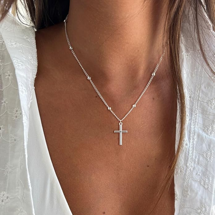 Cross Necklace for Women Dainty 14K Real Silver Gold Plated Layered Cross Pendant Necklace Stack Simple Trendy Cute Charm Choker Necklaces Jewelry Gift for Women Teen Her