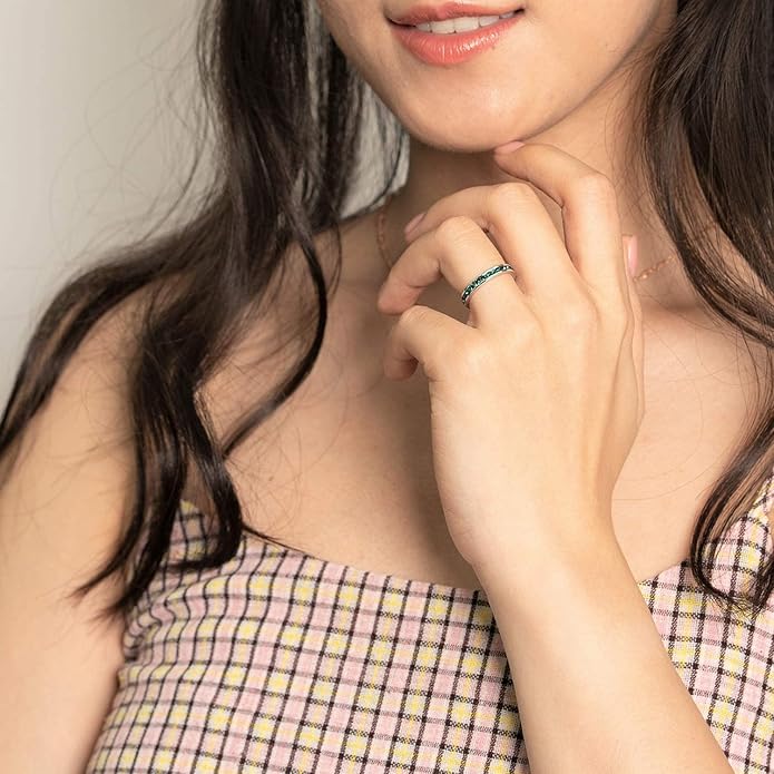 Muses Art Design Birthstone Eternity Band Ring (Channel Set/Full Round), Stackable Fashion Ring with Crystal Birthstone