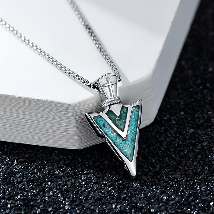 Suiknsn Arrowhead Necklace for Men Women 925 Sterling Silver Turquoise Malachite Celtic/Eye of Horus/Viking Arrow Pendant Amulet Jewelry Gifts Native American Necklace