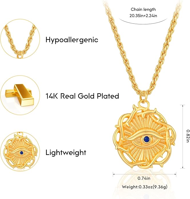 BENEIGE Gold Necklace for Women 14K Gold Plated Evil Eye Necklace Trendy Gold Pendant Necklace Jewelry For Women