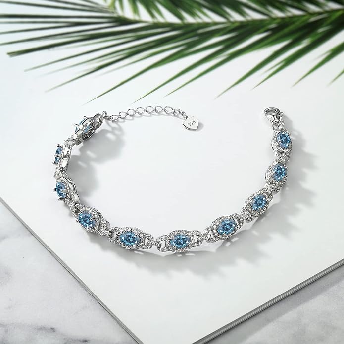 Gem Stone King 7-14 Cttw Oval Gemstone Birthstone Tennis Bracelet For Women | 925 Sterling Silver | Oval 6X4MM | 7 Inch With 1 Inch Extender | Fine Jewelry Gifts for Her Mom Women Wife