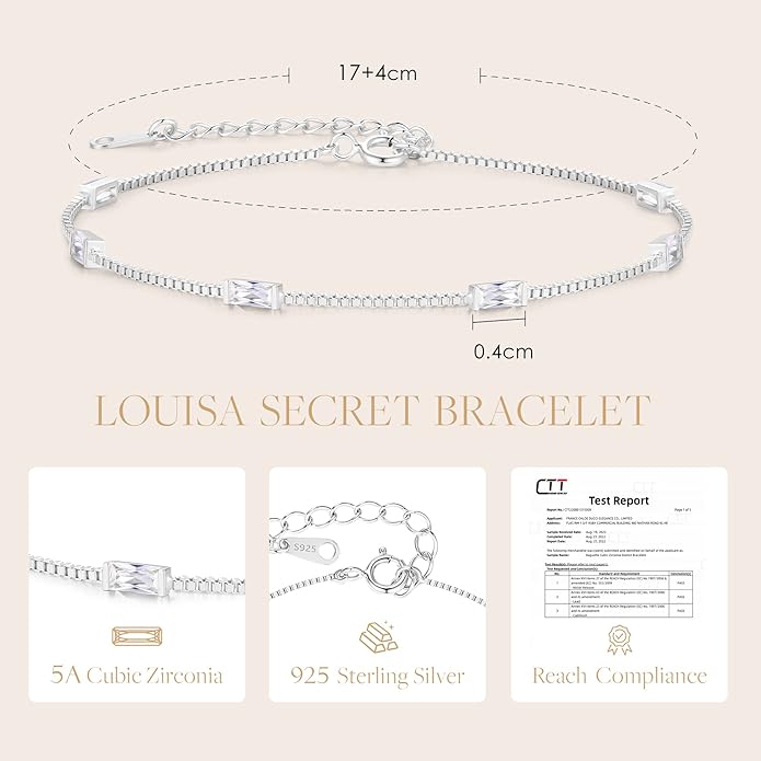LOUISA SECRET Birthstone Bracelets for Women, 925 Sterling Silver Dainty Simple Women Charm Link Bracelet, Birthday Anniversary Jewelry Gifts for Women Wife Mom Her