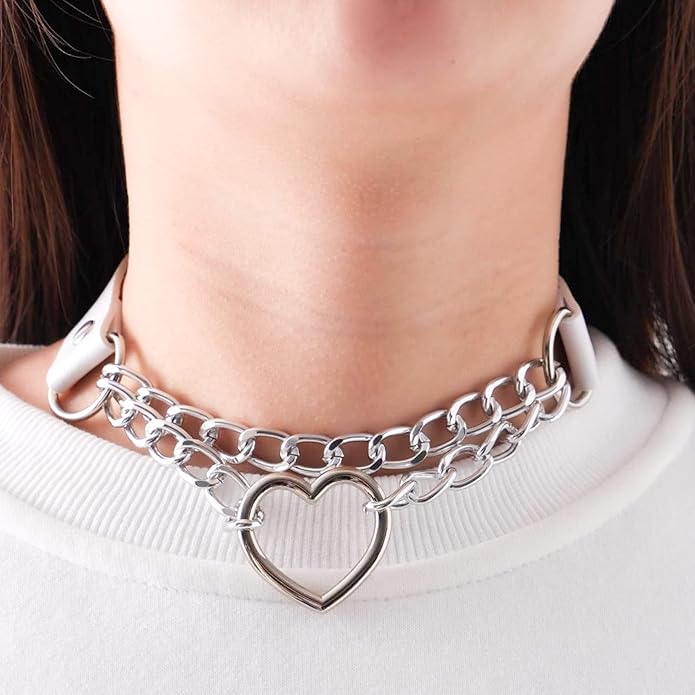 MILAKOO PU Leather Punk Choker Necklaces Circle/Heart Charm Adjustable Collar Necklace for Women