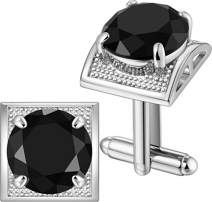 HAWSON Large Silver Birthstone Cuff Links Mens, Colorful Gem Cufflinks for Shirt Suit Accessories, Birthday Anniversary Wedding Gifts for Groommens Husband Father