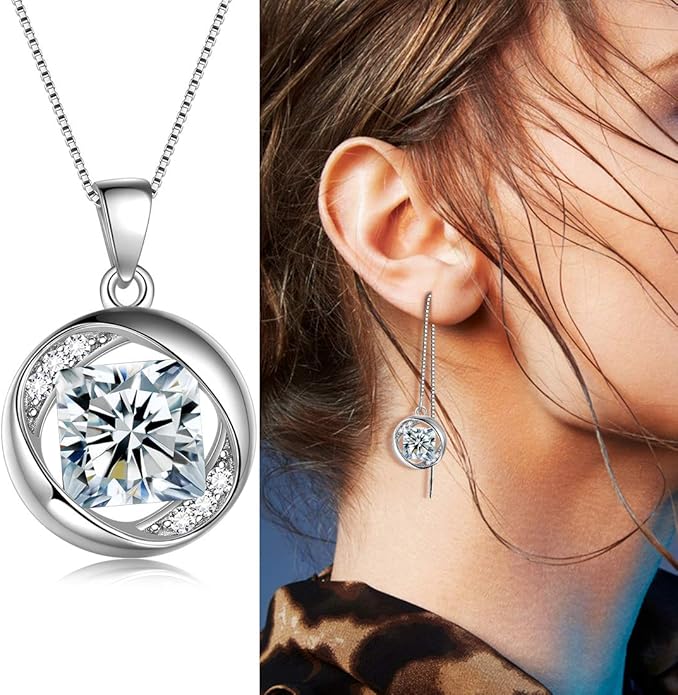 Aurora Tears 925 Sterling Silver 12 Birthstones Necklace/Earring/Ring/Bracelet Women Birthstone Pendant Crystal Fashion Birthday Jewelry Christmas Gift for Girls Women