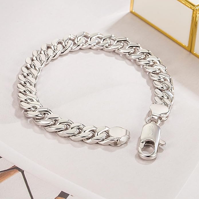 Fashion 925 Sterling Silver Solid Miami Cuban Link Chain Bracelet 8MM-12MM-14MM Curb Cuban Solid Thick Big Link Bracelet For Men 7-10 Inch Jewelry Gift