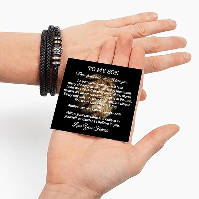 To My Son Bracelet from Dad with Heartfelt Message, Bracelets For Men, Birthday Gift for Son from Mom and Dad, Graduation Christmas Gifts for Him