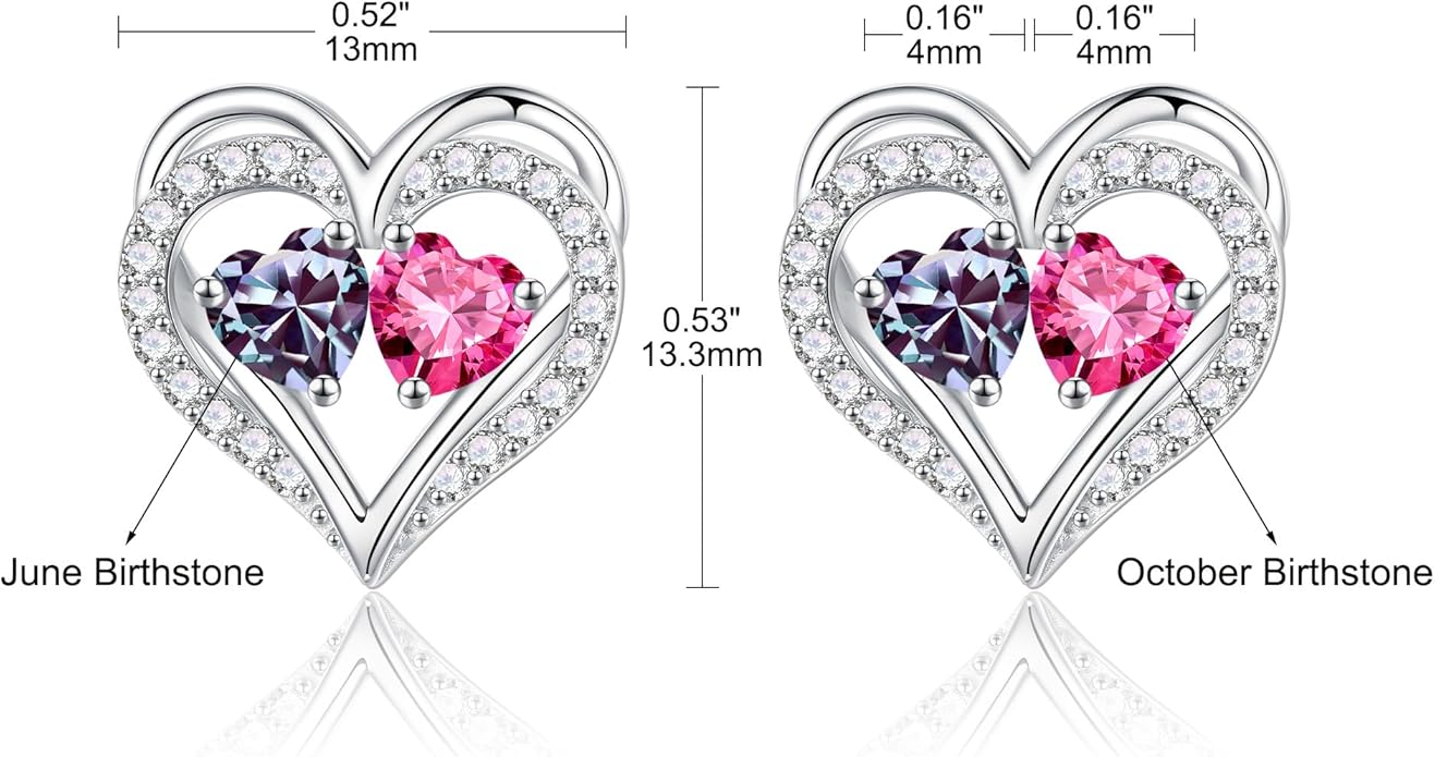 Iefil Birthstone Earrings for Women - 925 Sterling Silver Heart Earrings Anniversary Birthday Gifts for Women Wife Girlfriend Mom