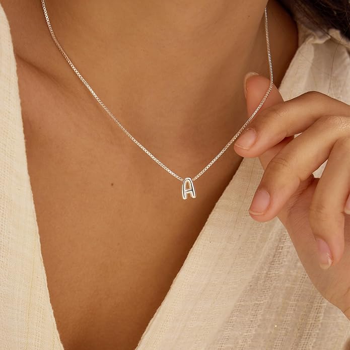 Bubble Gold Letter Necklace for Women, 14k Gold Plated Balloon Initial Necklace, Dainty Gold Necklace for Women, Personalized Bubble Pendant Name Necklace, Fashion Accessories Trendy Jewelry