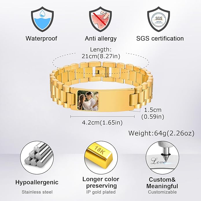 VNOX Masculine Watch Band Stainless Steel Link Bracelet Personalized Jewelry Gift for Men DAD Father Husband Boyfriend