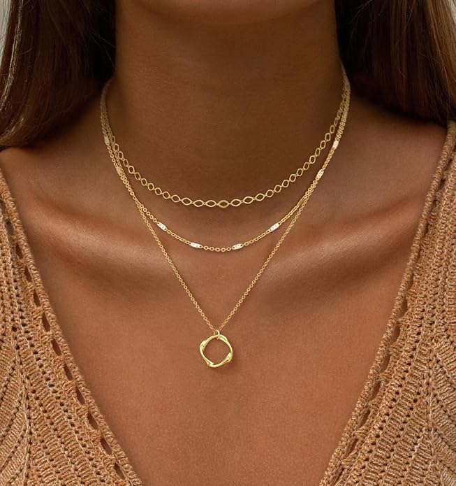 Gold Layered Necklaces for Women, 14K Gold Plated Dainty Necklace Set with Paperclip, Adjustable Trendy Gold Jewelry Stackable Gift