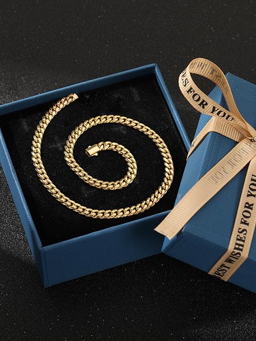 TUNGSTORY 18K Gold Filled Cuban Link Chain for Men - 8mm Chain Necklace with Easy-On Clasp, Necklace Box Included- Miami Cuban Chain Non-Tarnish Hypoallergenic, Gift for Men