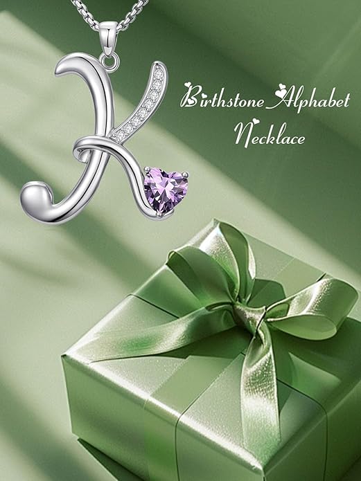 Christmas Gifts for Women Alphabet A to Z Initial Birthstone Pendant Necklaces for Women - 18k White Gold Plated Personalized Name Jewelry Valentine Mothers Day Birthday Gifts for Women Her Girlfriend