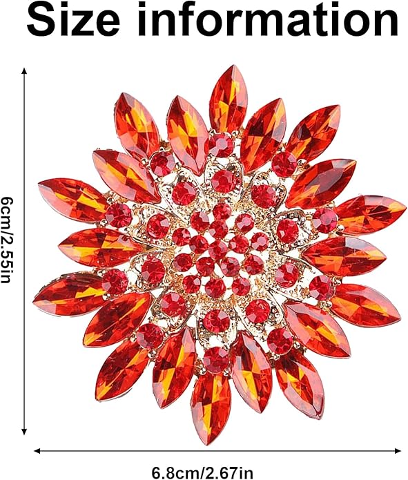 Rhinestone Flower Brooch Pin - Vintage Rose & Sunflower Brooches, Large Crystal Pin for Women, Gold & Pearl Accents, Elegant Christmas Brooch, Fashion Accessories for Hats, Dresses & Bags