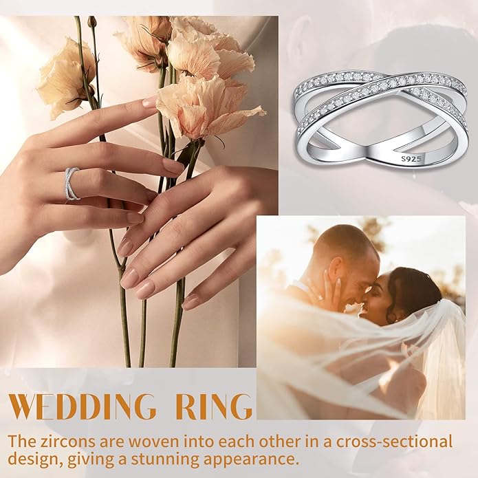 Suplight 925 Sterling Silver Wedding Band Rings, Full Cubic Zirconia Wishbone Ring Love/Lucky Engagement Promise Rings For Women, Size 4-12 (with Gift Box)