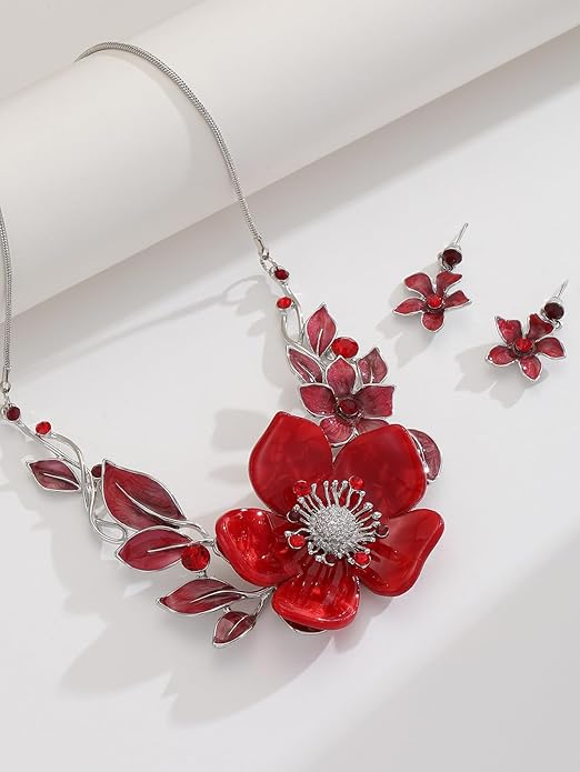 Chunky Statement Jewelry Set Vintage Retro Leaf Flower Floral Geometric Bohemian Boho Bib Necklace Earring Set Fashion Costume Jewelry for Women Girls Wedding Party Prom Unique Gift