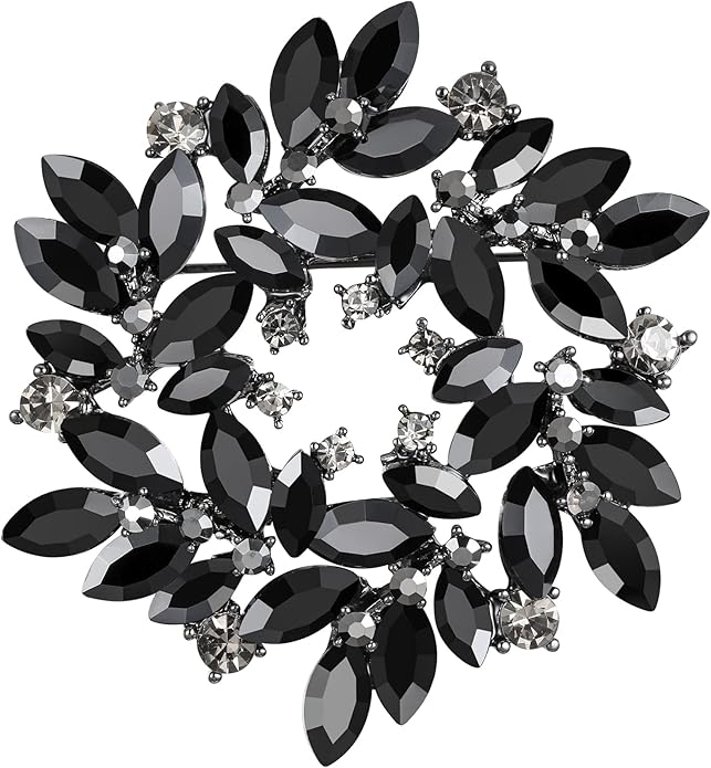 BriLove Austrian Crystal Rhinestone Elegant Flower Marquise Wreath Brooches for Women
