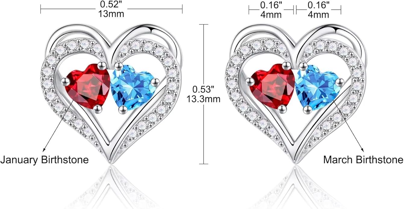 Iefil Birthstone Earrings for Women - 925 Sterling Silver Heart Earrings Anniversary Birthday Gifts for Women Wife Girlfriend Mom