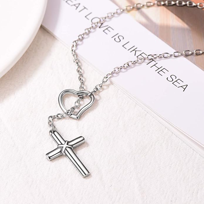 FOCALOOK Lariat Y-Necklaces | Long Necklaces for Women | Long Black Necklaces | Gold Necklaces for Women | Drop Heart Necklaces for Women | Front Adjustable Long Chain Necklace