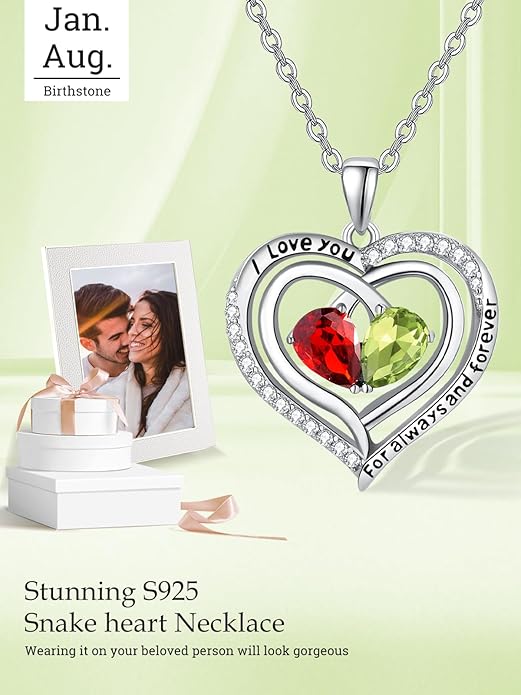 Zeuslia Double Birthstone Necklace Gifts for Wife - 925 Sterling Silver Sunflower/Rose/Crown Cross/Compass/Heart Pendant I Love You Necklace, Anniversary Birthday Gifts for Wife Girlfriend Mom Her