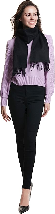 EURKEA 100% Cashmere 2025 Winter Scarf for Women Fringed Edges Warm & Soft Lightweight Solid/Plaid/Two-Tone Free Size