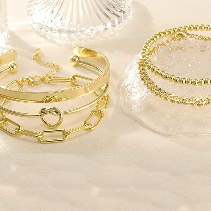 AOZEL Gold Plated Bracelets for Women Stack,Bangle Cuff Bracelet Set Non Tarnish Jewelry for Women Trendy