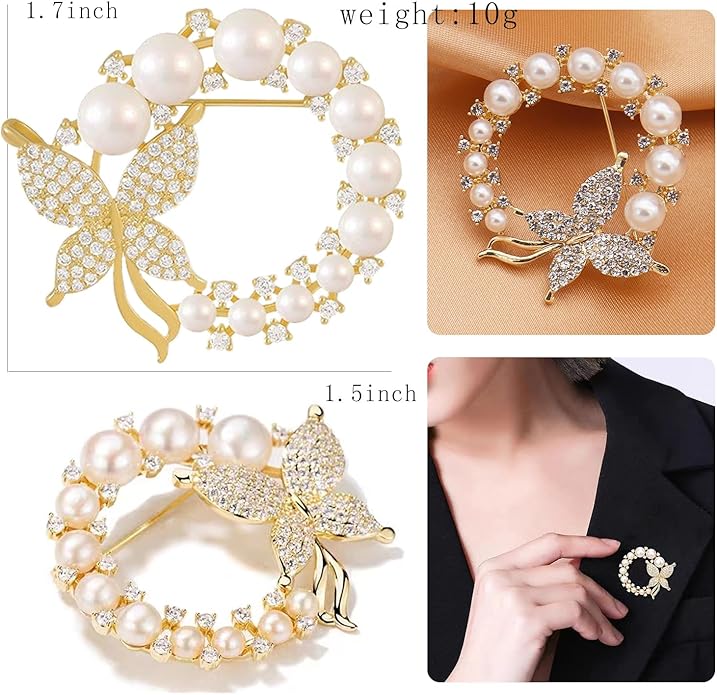 Crystal Pearl Flower Brooches Pins Fashion Beautiful Created Rhinestone Floral Brooch Good Idea for Party Dance Wedding Banquet for Elegant Women Girl
