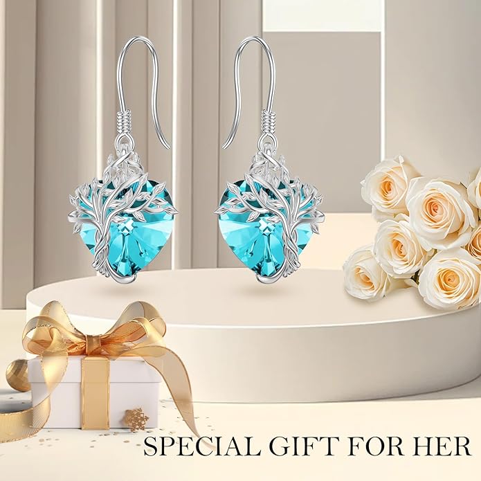 TOUPOP Tree of Life Earrings 925 Sterling Silver Family Tree Dangle Drop Earrings Crystal Jewelry Birthday Christmas Gifts for Women Her