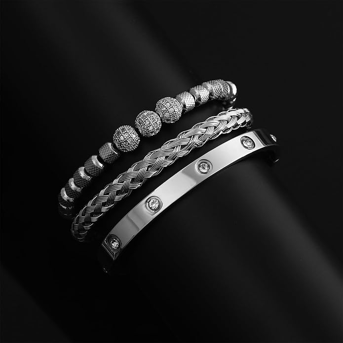 WFYOU 3PCS Stainless Steel Bracelets for Men Gold Roman Numeral Bangle Bracelet Twisted Cable Bracelet Adjustable Cuff Bracelet Mens Luxury Jewelry Bracelets Gifts