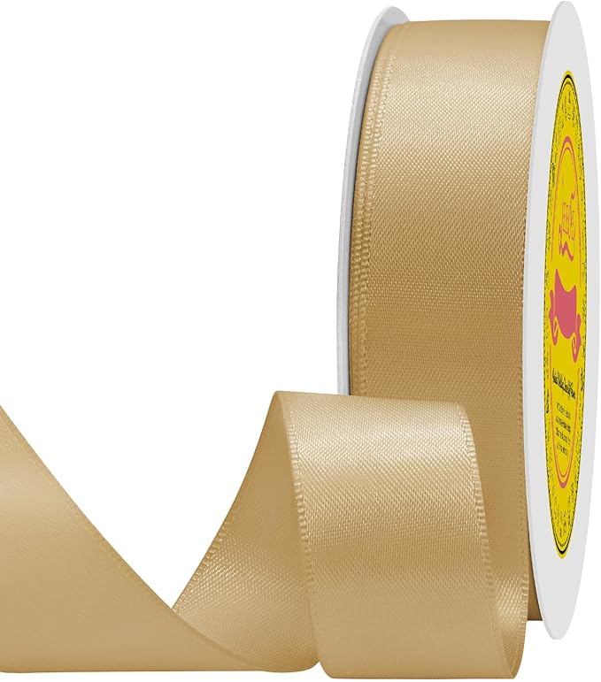LEEQE Double Face Gold Satin Ribbon 7/8 inch X 25 Yards Polyester Gold Ribbon for Gift Wrapping Very Suitable for Weddings Party Hair Bow Invitation Decorations and More