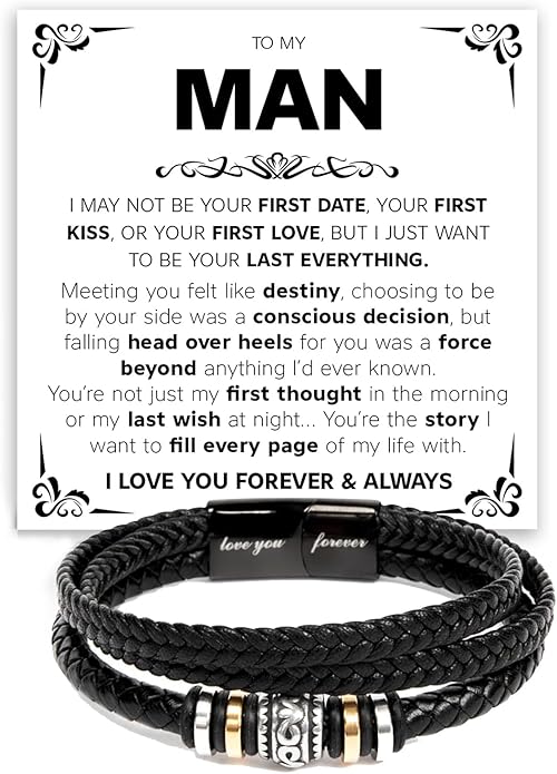 Mapileng To My Man – Braided Leather & Stainless Steel Bracelet with Heartfelt ‘Love You Forever’ - Elegant Gift Box Included, Gift from Girlfriend or Wife for Husband, Boyfriend, or Brother