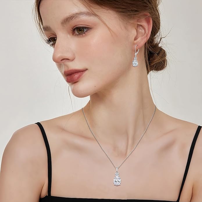 Birthstone Necklace for Women 925 Sterling Silver Oval Cut Cubic Zirconia Pendant Jewelry Gifts for Her