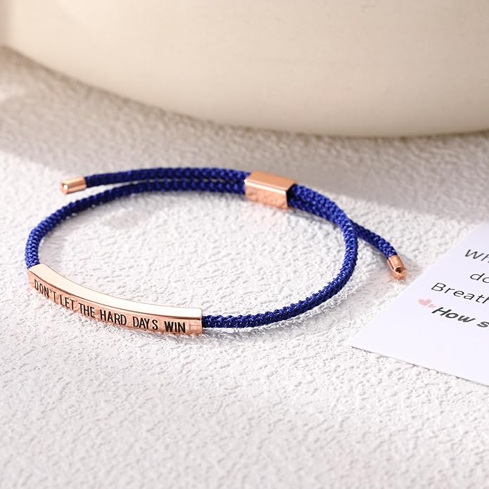 KHKINDPRO Dont Let The Hard Days Win Bracelet for Women Men, Handmade Braided Adjustable Wrap Stainless Steel To My Daughter/Best Friend Inspirational Gifts Ladies Jewelry