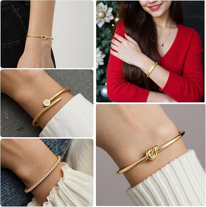 FAFUGA 18 K Gold Plated Love Bangle Bracelet Stack Cuff Jewelry for Women Jewelry Set for Women Gift with Box