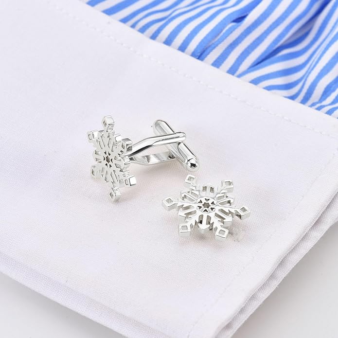 Jonwo Unique Snowflake Shape Cufflinks for Men Women In Gift Box Silver/Gold Men's Cuff Links Jewelry for Wedding Party Daily Office Business Events Tuxedo Dress