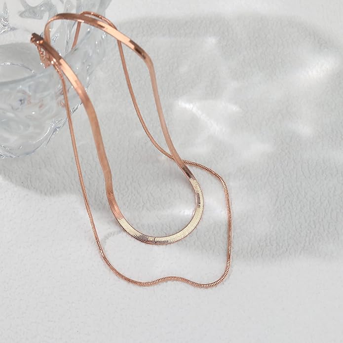 CHESKY 14K Gold/Silver Plated Snake Chain Necklace Herringbone Necklace Gold Choker Necklaces for Women Gifts Jewelry 1.5/3/5MM(W) 14"/16"(L)