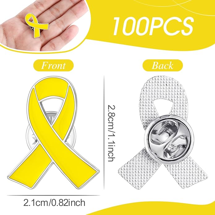 Sasylvia 100 Pcs Yellow Ribbon Lapel Pin Childhood Cancer Endometriosis Bone Cancer Awareness Ribbon Brooch with Individual Packed for Public Charity Fundraiser Events Supplies Gifts