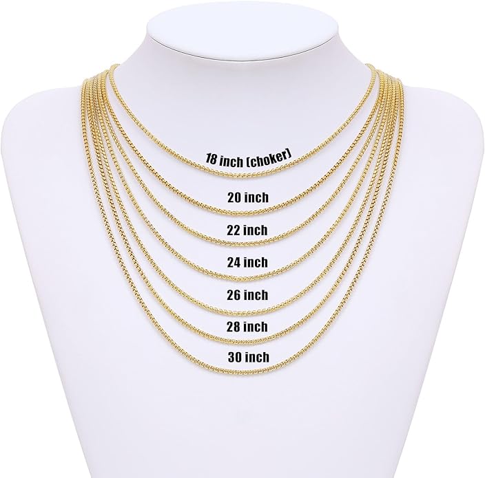 Fiusem Box Chain for Men, Silver Tone/14K Gold Plated/Black Stainless Steel Necklace for Men and Women, Width 2/2.5/3/4/5mm, Length 18-28 Inches