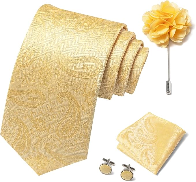 joy alice Ties Set Men Mixed Color Necktie Handkerchief Cufflinks Brooch 3.15 Formal
