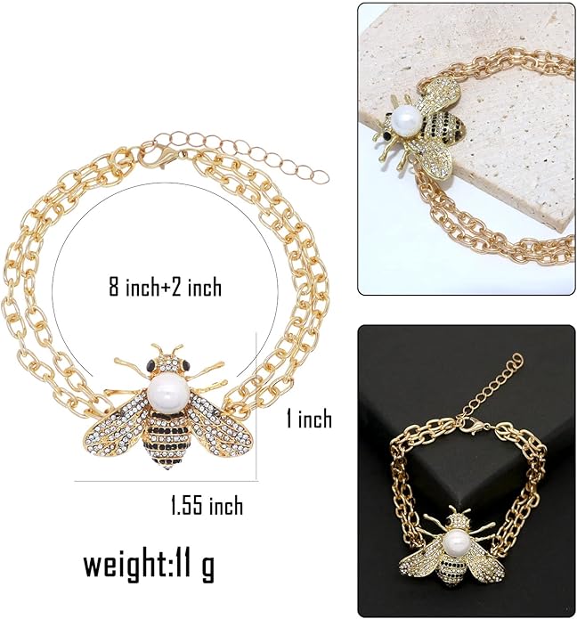Honey Bee Brooches Crystal Insect Themed Bee Brooch Animal Fashion Shell Pearl Brooch Pin Gold Tone