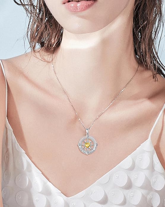 FANCIME Compass Necklace for Women Sterling Silver Compass Jewelry Opal Pendant Fine Jewelry Gemstone Birthday Mother's Day Gifts for Wife