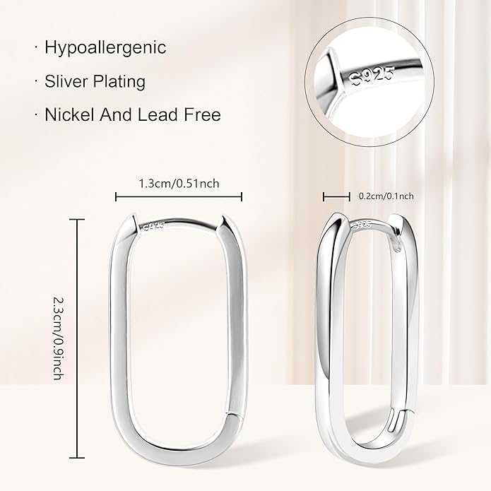 925 Sterling Silver Hoop Earrings for Women Trendy Small Square Hypoallergenic 14K Gold Plated Hoop Earrings Geometric Minimalist Rectangle Hoops Earrings