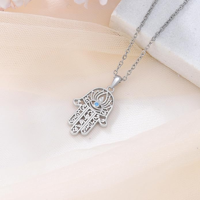 Evil Eye Necklace 925 Sterling Silver Nazar Eye Pendant Necklace Protection Amulet Jewelry Gifts for Women Men