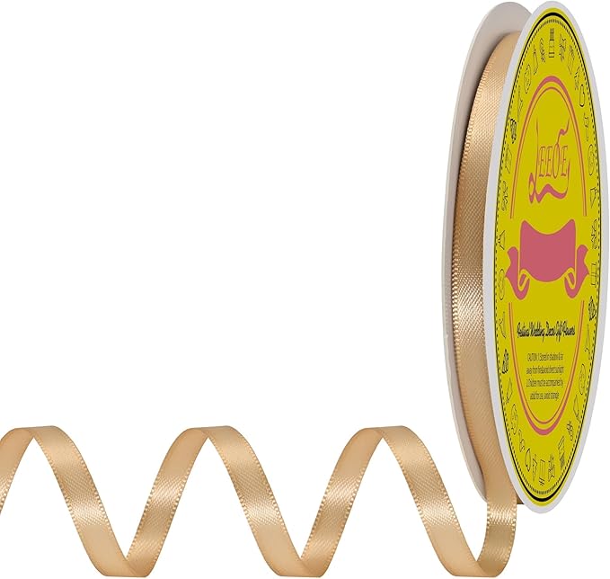 LEEQE Double Face Gold Satin Ribbon 1/4 inch X 50 Yards Polyester Gold Ribbon for Gift Wrapping Very Suitable for Weddings Party Hair Bow Invitation Decorations and More