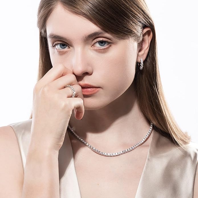 AnuClub Moissanite Eternity Ring, Round/Emerald/Princess Cut 5cttw D Color 925 Sterling Silver Wedding Band Rings for Women