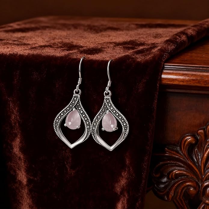 Vintage Genuine Gemstone Earrings for Women Dangling 925 Sterling Silver Western Native American Style Jewelry for Wife Mother