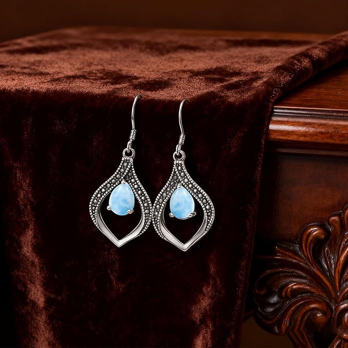 Vintage Genuine Gemstone Earrings for Women Dangling 925 Sterling Silver Western Native American Style Jewelry for Wife Mother