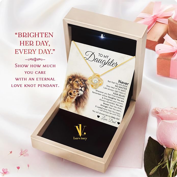 Larvincy To My Daughter Necklace From Dad With Heartfelt Message & Elegant Box, Gifts For Daughter From Father, Beautiful Jewelry Gift From Love Daddy On Graduation, Birthday, Wedding, Christmas